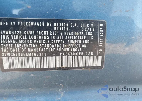 2019 Volkswagen Jetta 1.4T R-Line/1.4T S/1.4T Se из США, поврежденный, VIN 3VWC57BU5KM166311